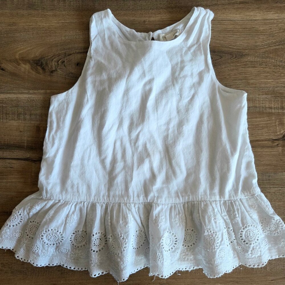 Tucker + Tate 100% Cotton White Girls Blouse Eyelet Ruffle 8
